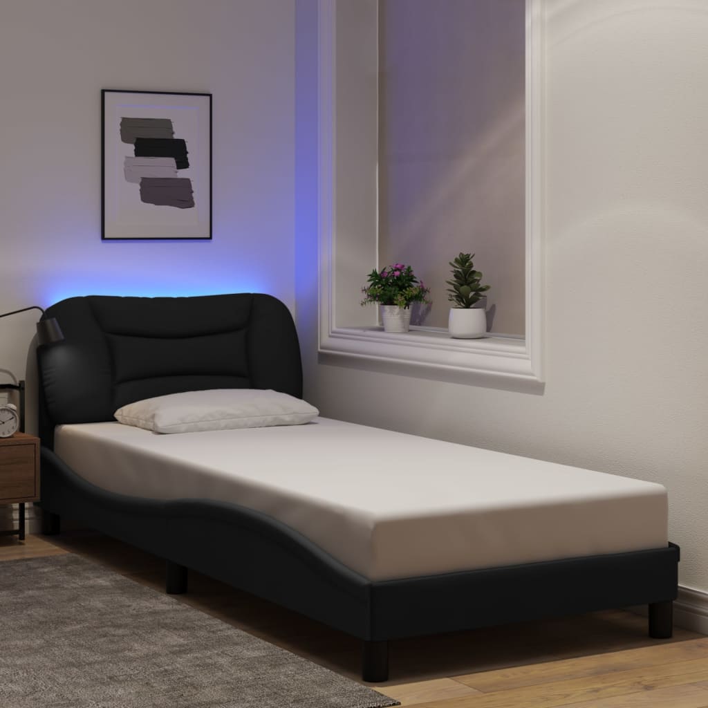 vidaXL Posteľ s LED bez matraca Čierna 90x200 cm Látka