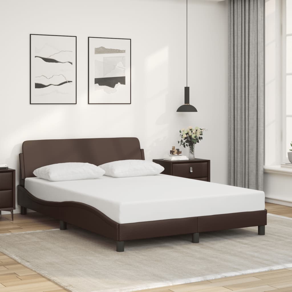 vidaXL Posteľný rám s čelom hnedý 140x190 cm umelá koža