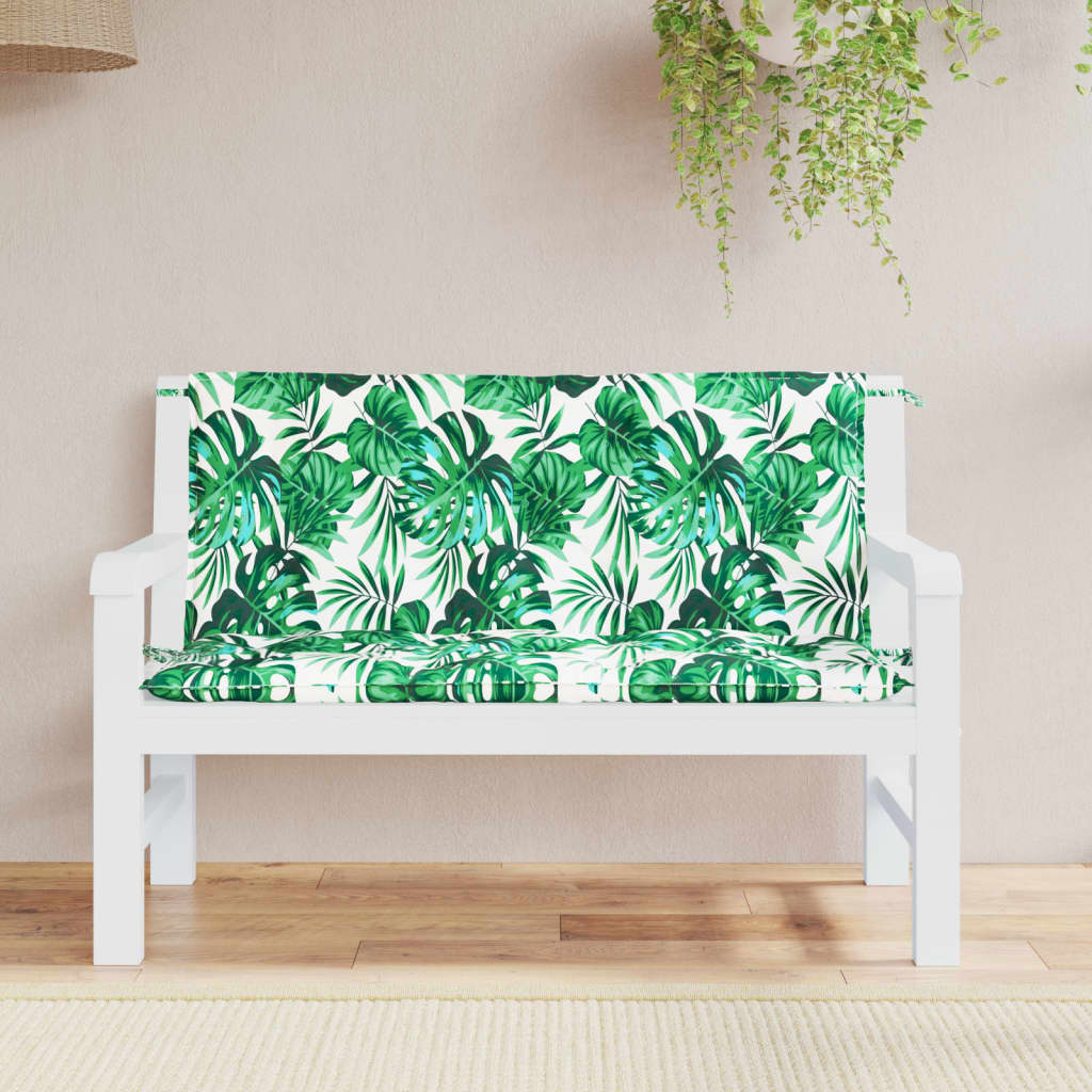 vidaXL Podložky na záhradnú lavičku 2 ks vzor listov 120x50x7 cm