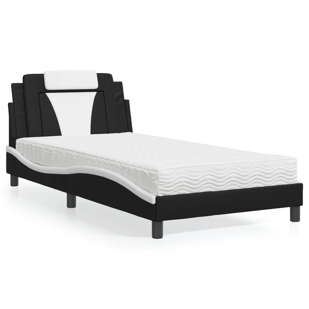 vidaXL Posteľ s matracom čierno-biela 100x200 cm umelá koža