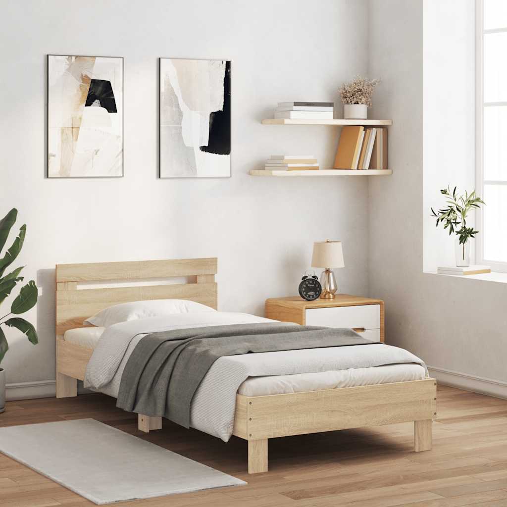 vidaXL Posteľný rám s čelom dub sonoma 100x200 cm kompozitné drevo