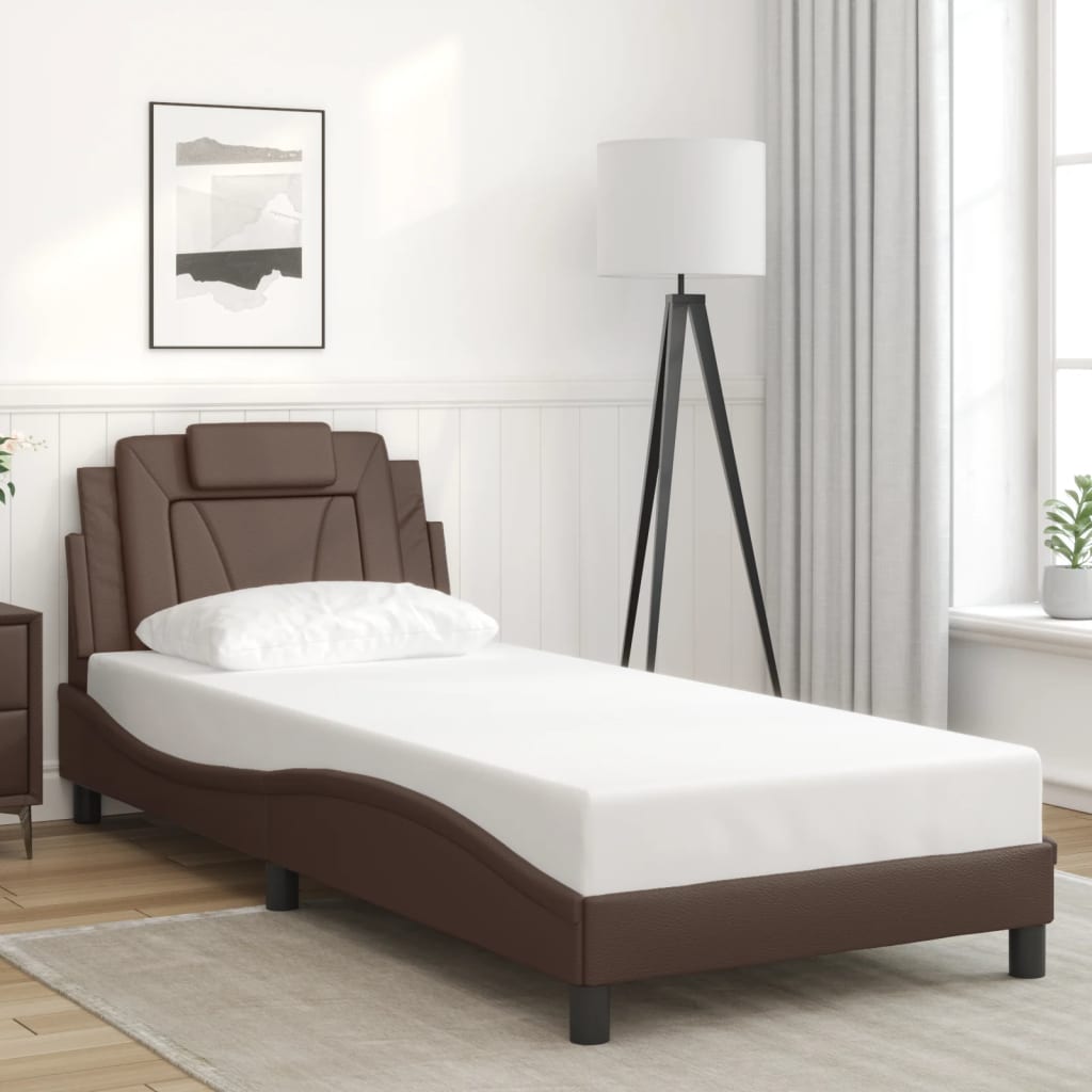 vidaXL Posteľný rám s čelom hnedý 90x200 cm umelá koža