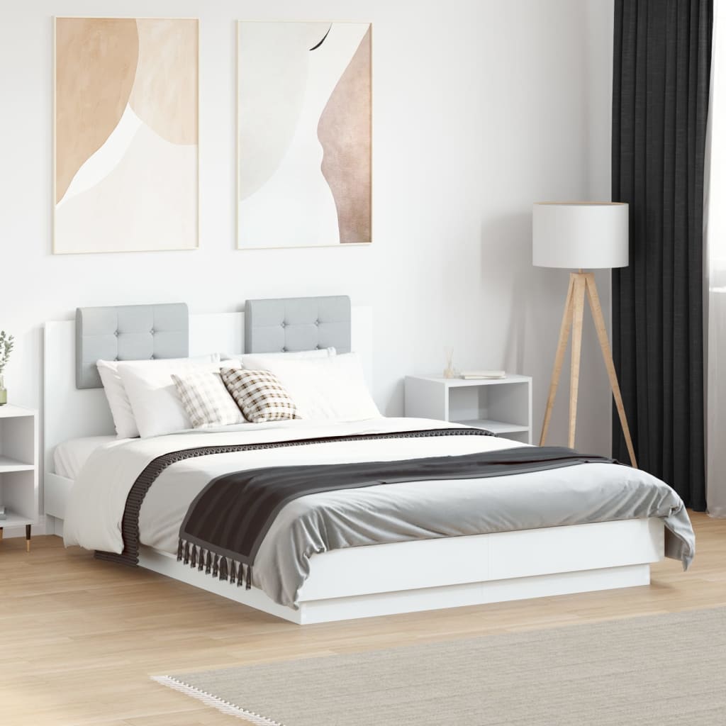 vidaXL Posteľný rám s čelom biely 135x190 cm kompozitné drevo