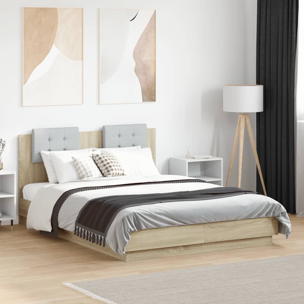 vidaXL Posteľný rám s čelom dub sonoma 135x190 cm kompozitné drevo