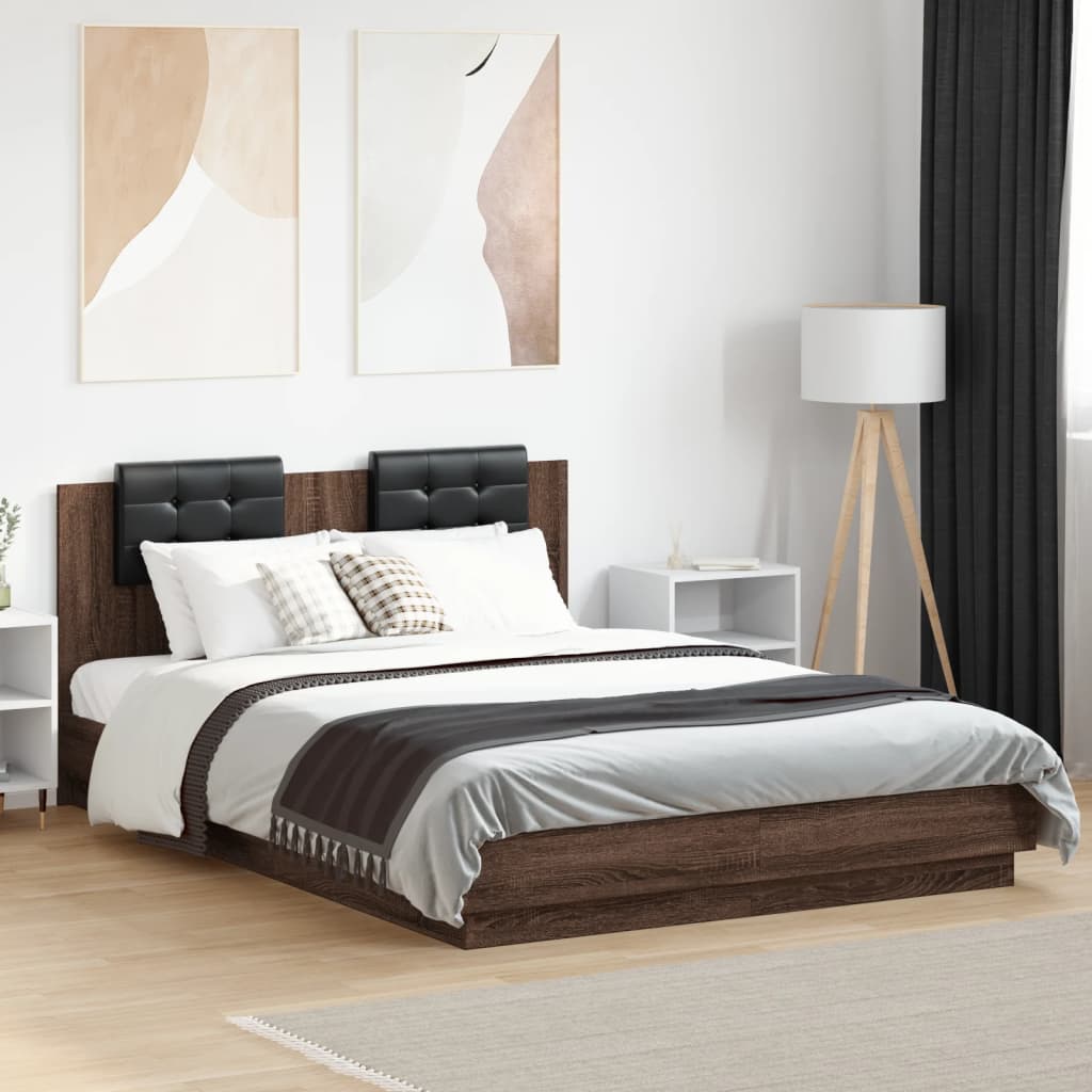 vidaXL Posteľný rám s čelom hnedý dub 120x200 cm kompozitné drevo
