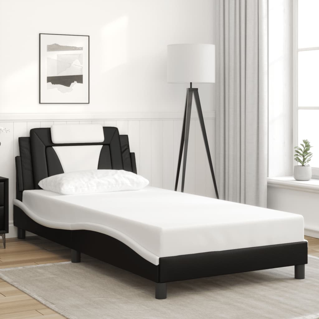 vidaXL Posteľný rám s čelom čierno-biely 100x200 cm umelá koža