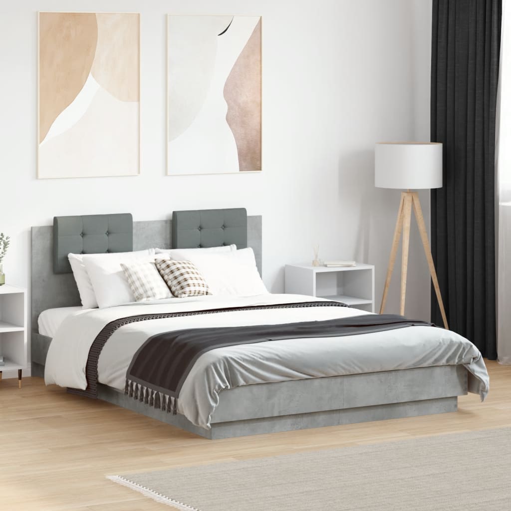 vidaXL Posteľný rám s čelom betónovo sivý 135x190 cm kompozitné drevo