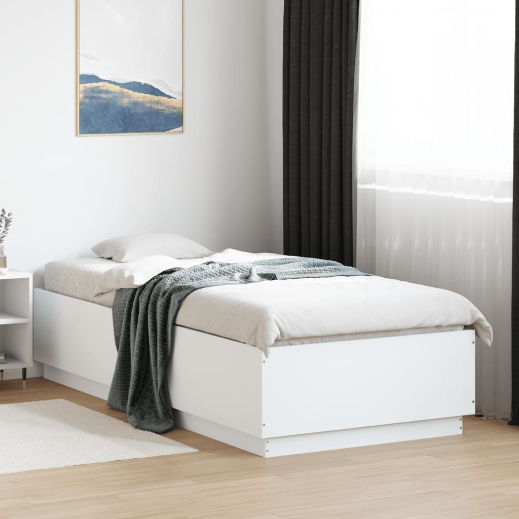 vidaXL Posteľný rám s LED svetlami biely 90x200 cm kompozitné drevo