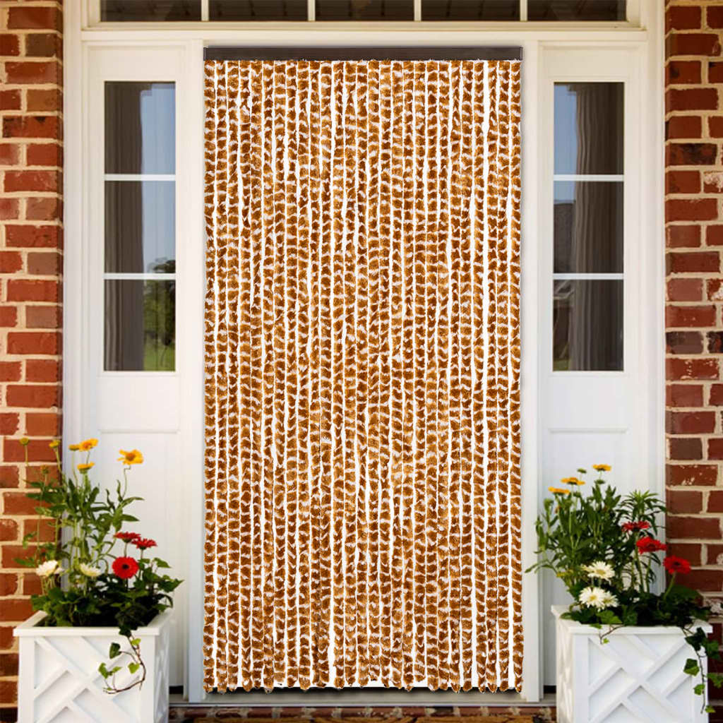 vidaXL Záves proti muchám okrovo-biely 90x200 cm ženilka