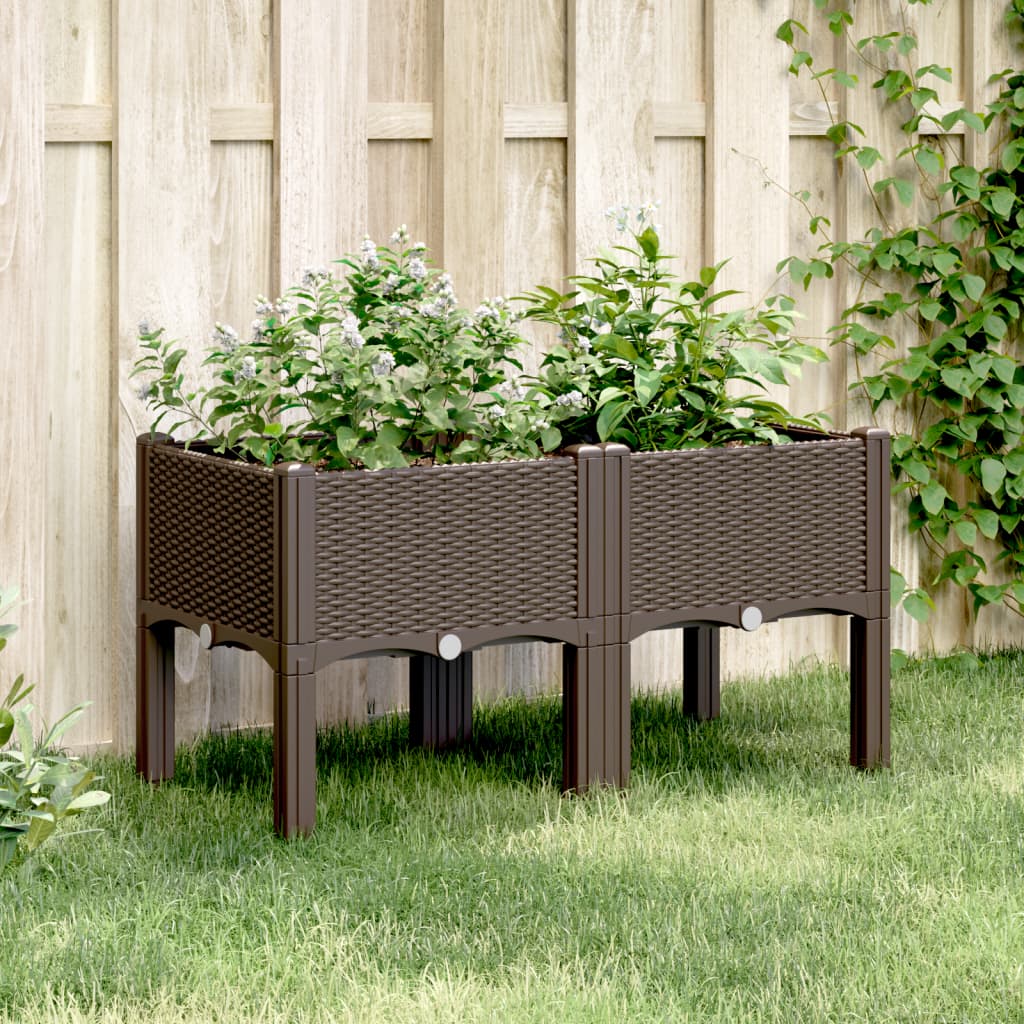 vidaXL Záhradný kvetináč s nohami hnedý 80x40x42 cm PP