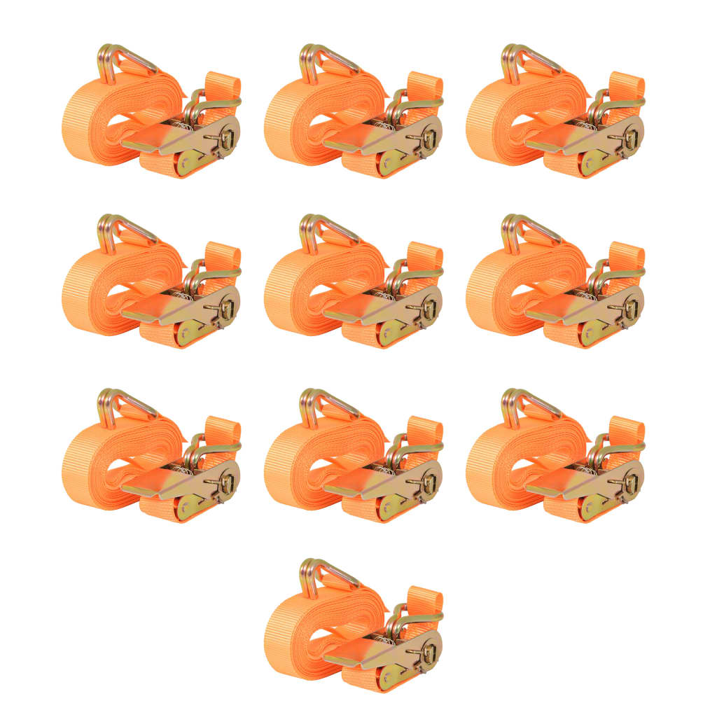 vidaXL Upínacie popruhy s račňou 10 ks, 0,4 tony, 6mx25mm, oranžové