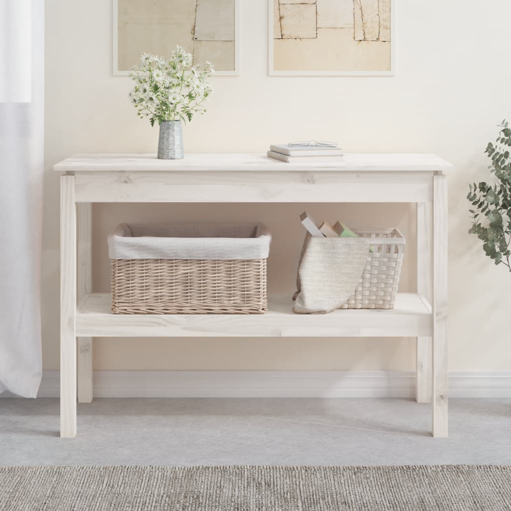 vidaXL Konzolový stolík biely 110x40x75 cm masívne borovicové drevo