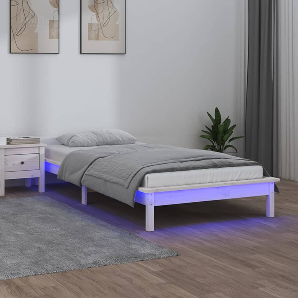 vidaXL Posteľný rám s LED biely 90x190 cm jednolôžko masívne drevo