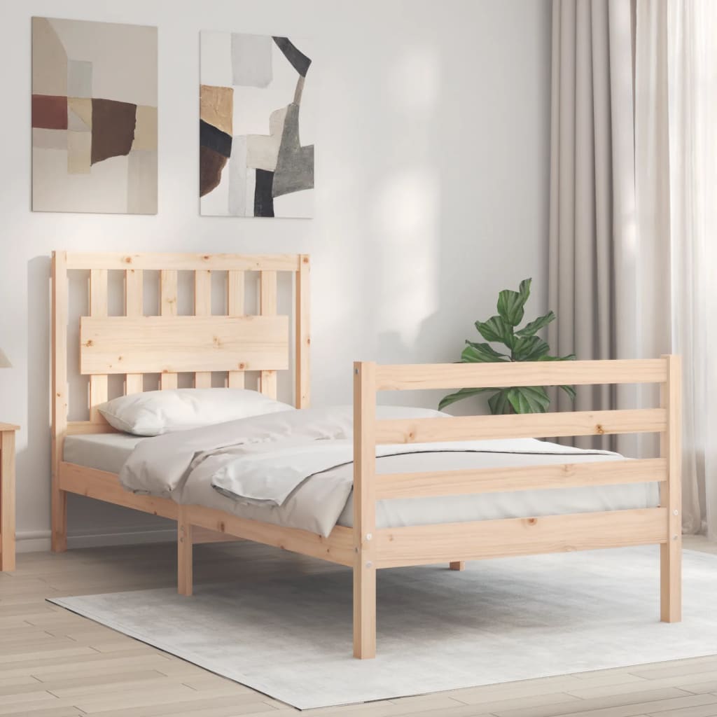 vidaXL Posteľný rám s čelom 90x200 cm masívne drevo