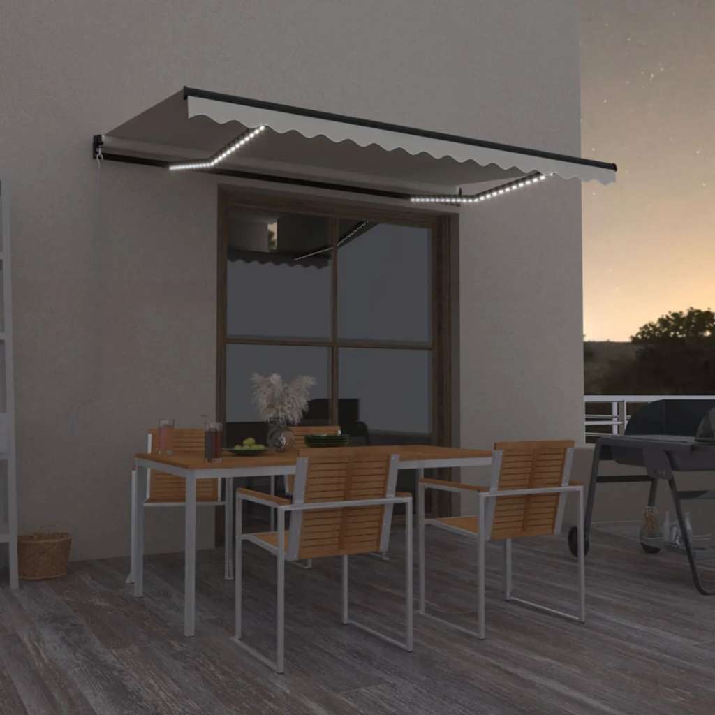 vidaXL Ručne zaťahovacia markíza s LED 450x300 cm krémová