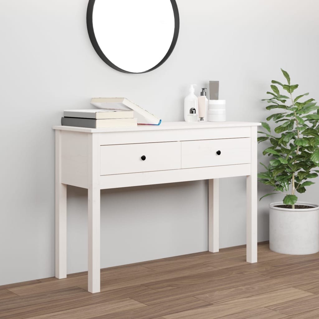vidaXL Konzolový stolík biely 100x35x75 cm masívne borovicové drevo