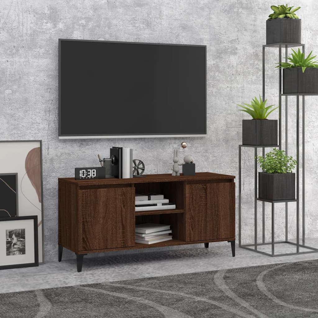 vidaXL TV skrinka, kovové nohy, hnedý dub 103,5x35x50 cm