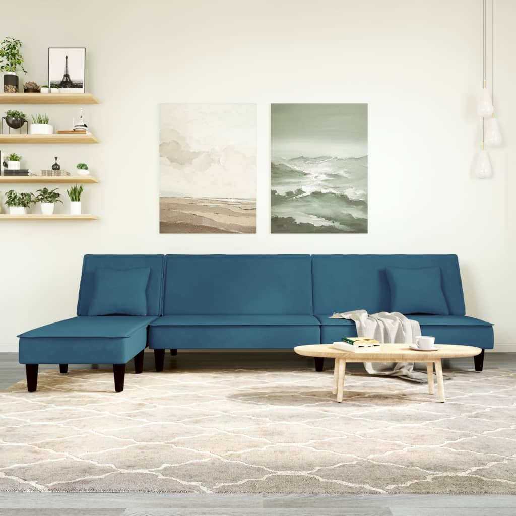 vidaXL Pohovka v tvare L modrá 255x140x70 cm zamat