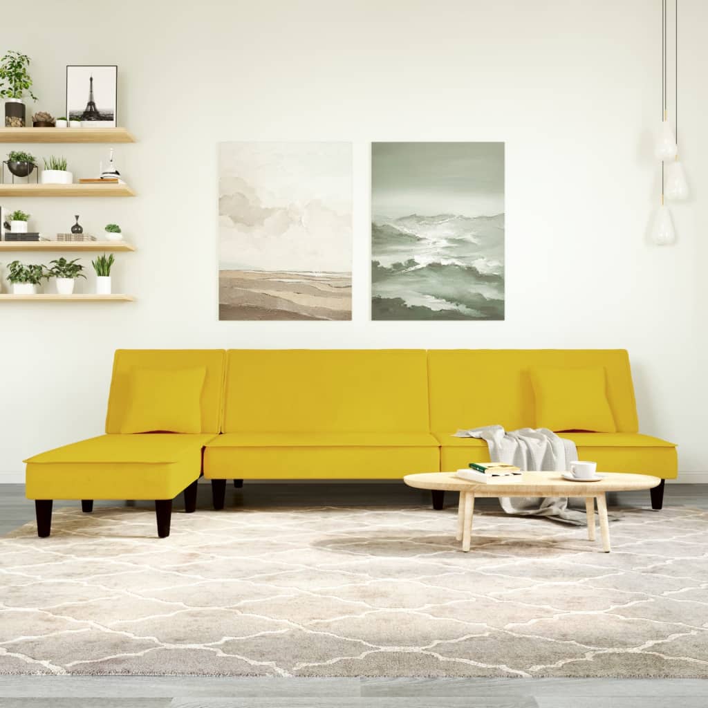 vidaXL Pohovka v tvare L žltá 255x140x70 cm zamat