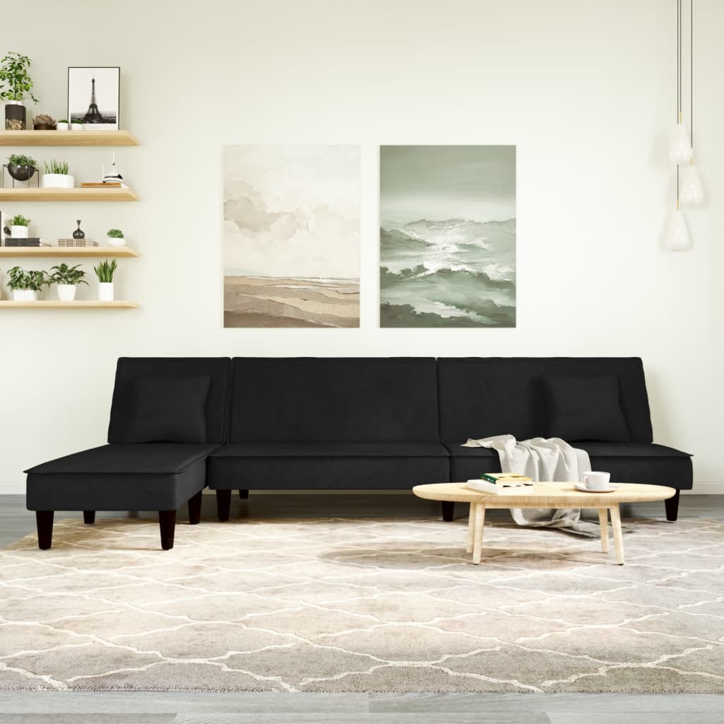 vidaXL Pohovka v tvare L čierna 255x140x70 cm zamat