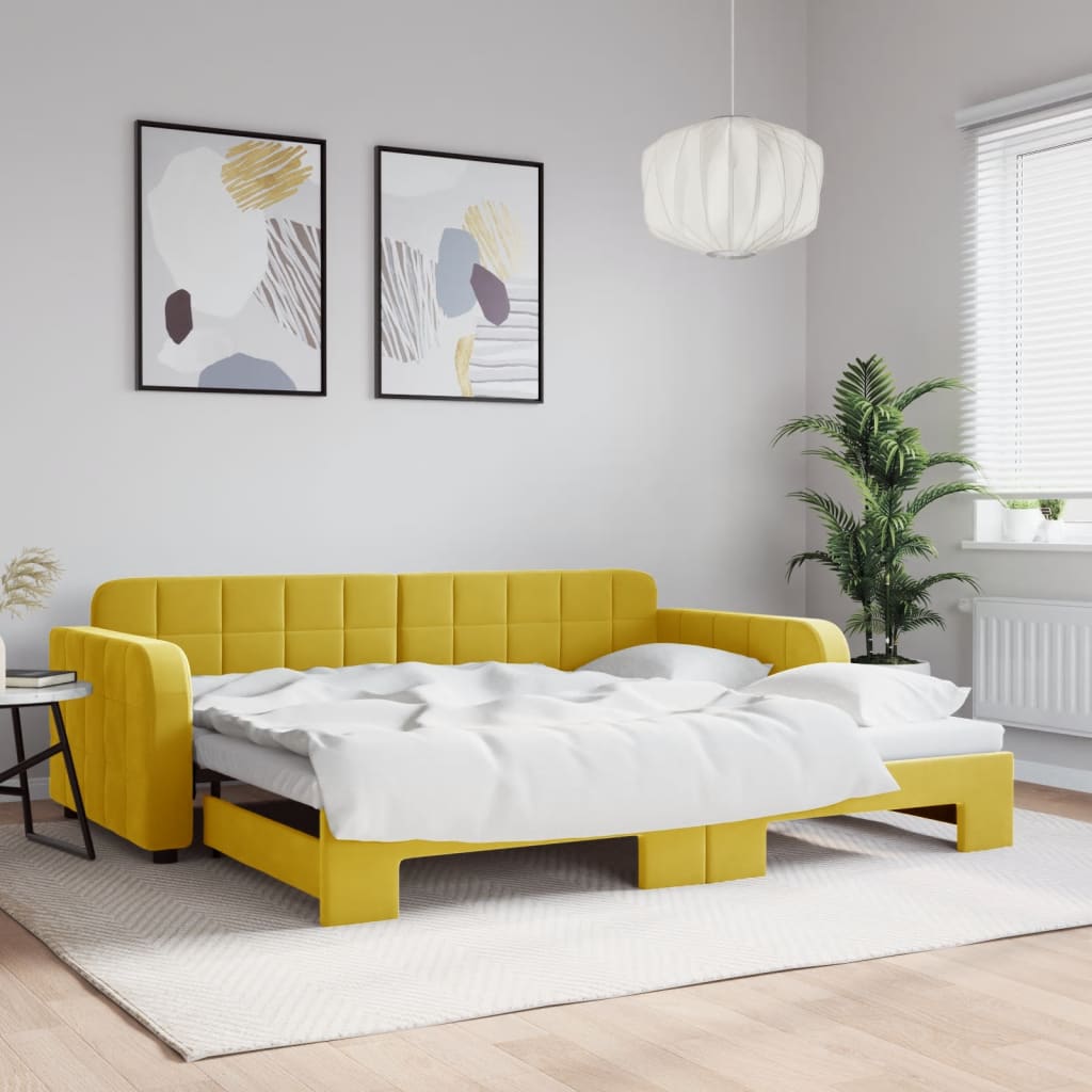 vidaXL Denná posteľ s rozkladacou posteľou žltá 90x200 cm zamat