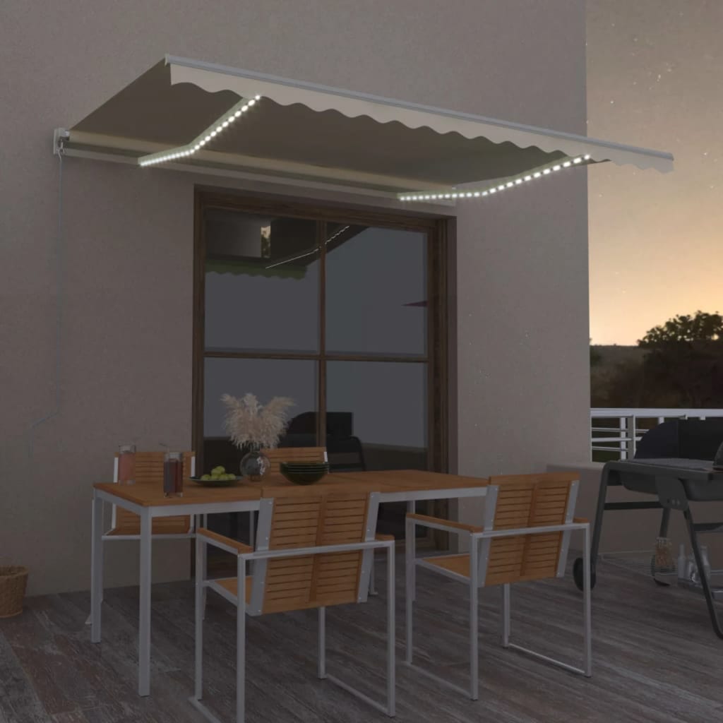 vidaXL Ručne zaťahovacia markíza s LED 450x300 cm krémová