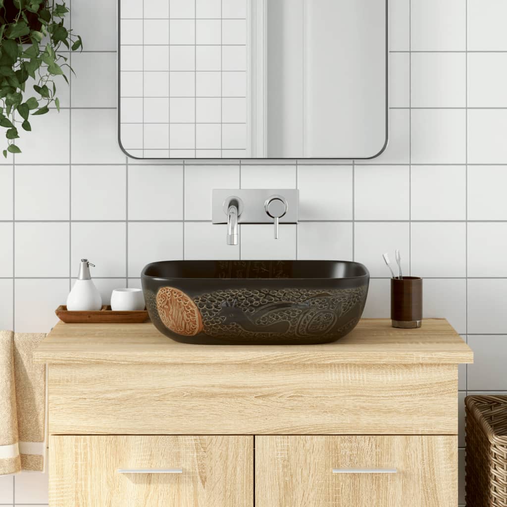 vidaXL Umývadlo na dosku čierne obdĺžnikové 48x37,5x13,5 cm keramické