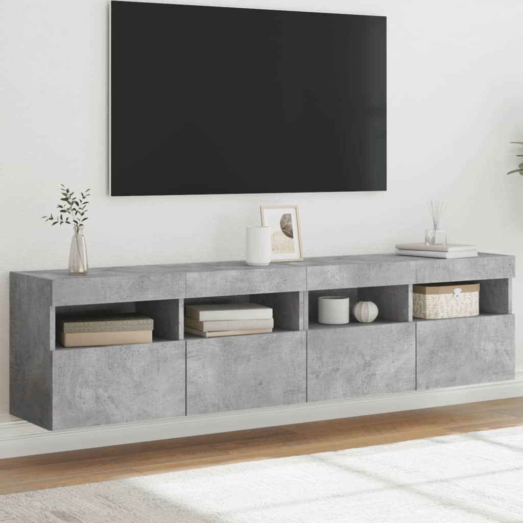 vidaXL TV nástenné skrinky s LED svetlami 2 ks betón. sivé 80x30x40 cm