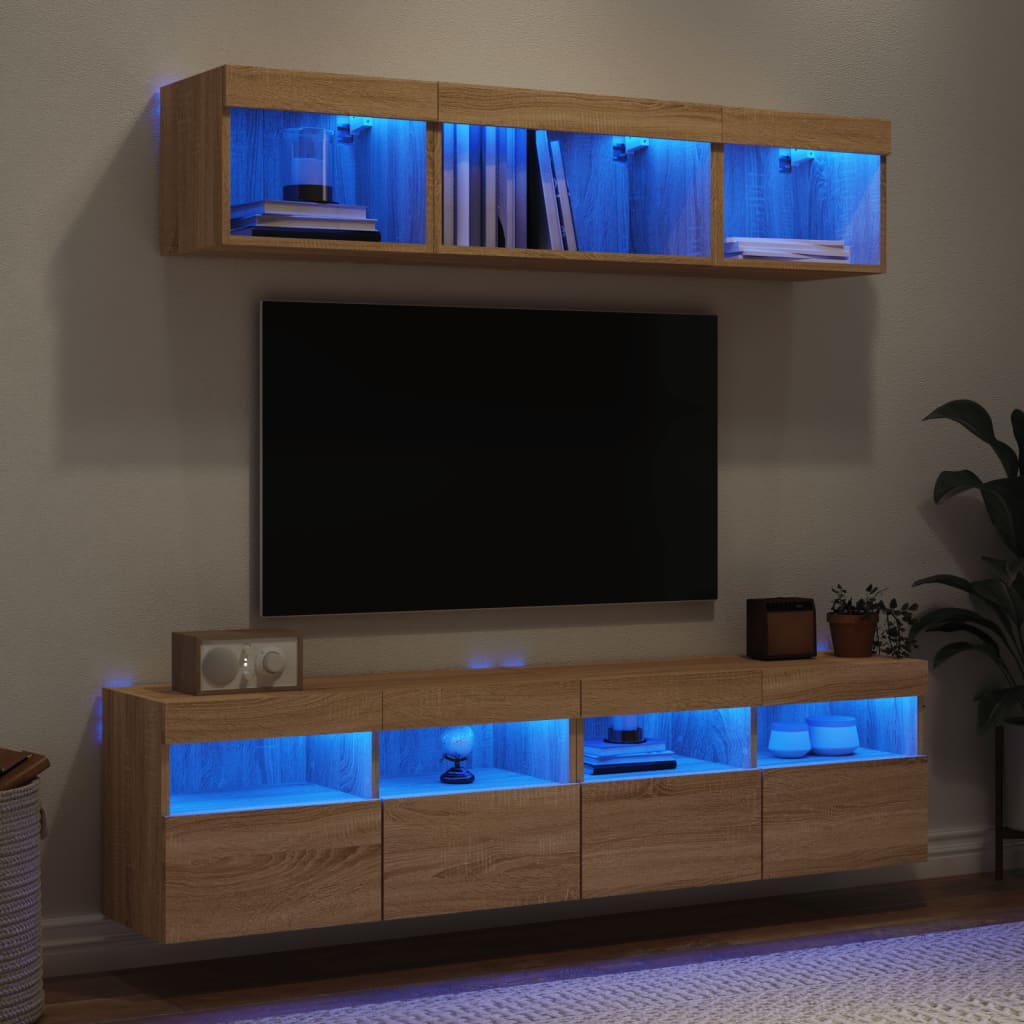 vidaXL 5-dielne TV nástenné skrinky s LED dub sonoma kompozitné drevo
