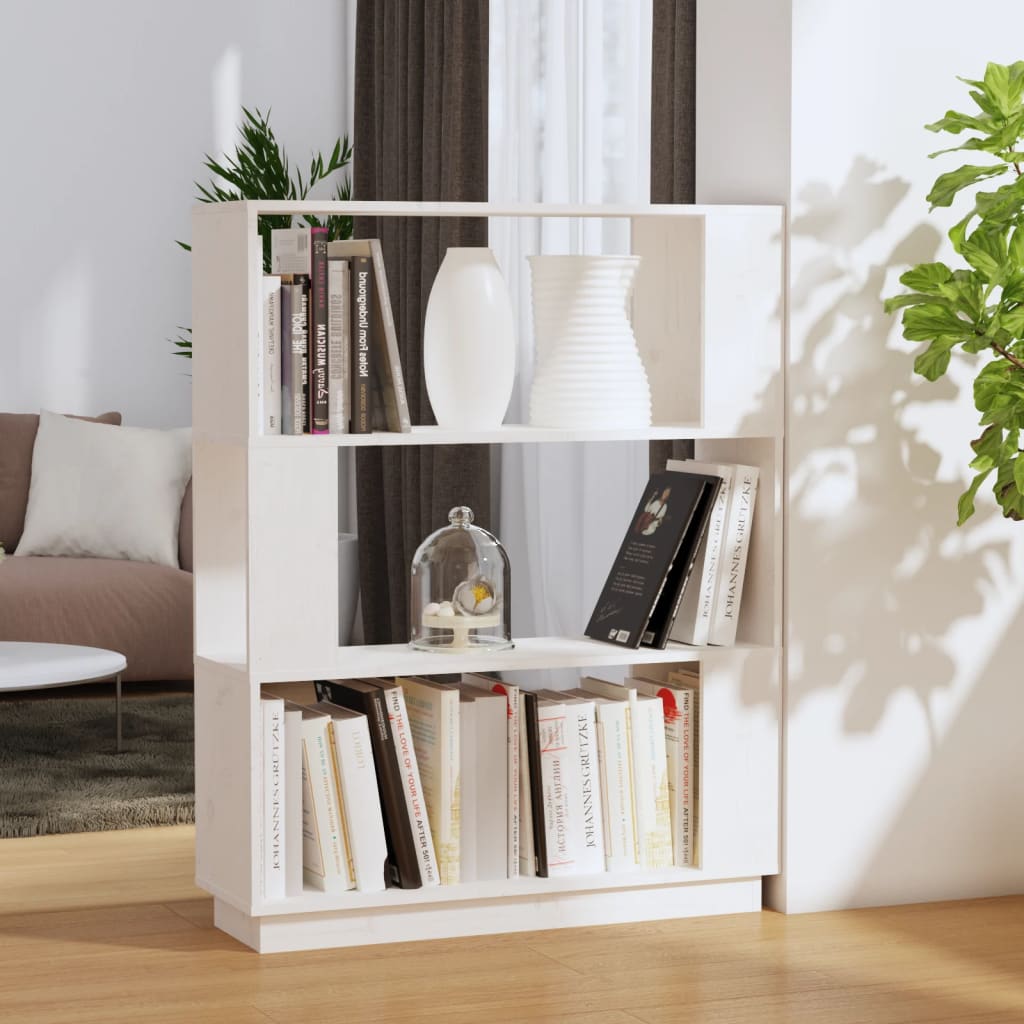 vidaXL Knižnica/deliaca stena biela 80x25x101 cm masívna borovica