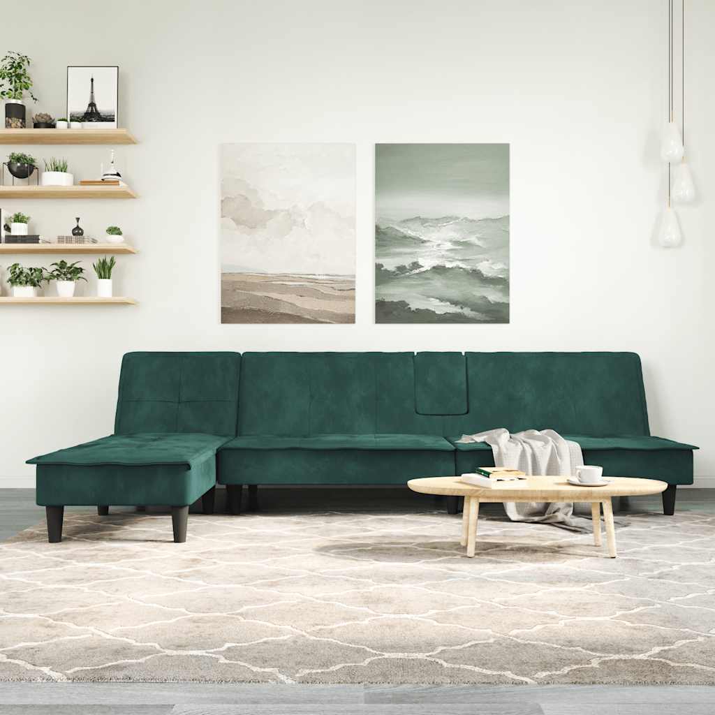 vidaXL Pohovka v tvare L tmavozelená 255x140x70 cm zamat