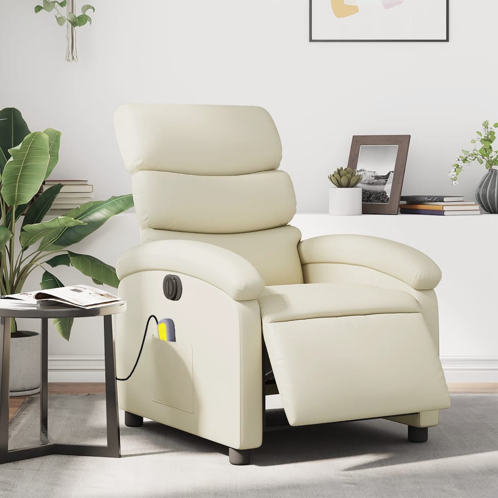 vidaXL Elektrické masážne sklápacie kreslo krémové umelá koža