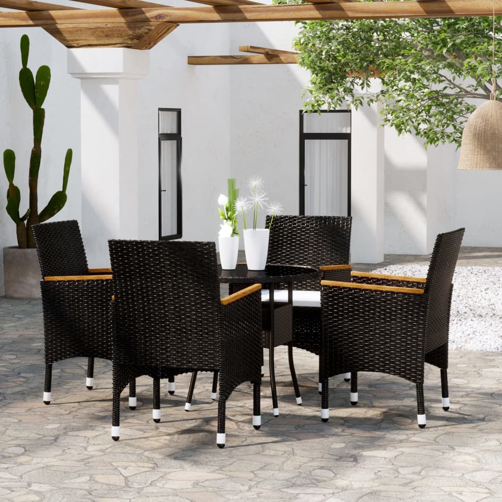 vidaXL 5-dielna záhradná bistro súprava polyratan tvrdené sklo čierna