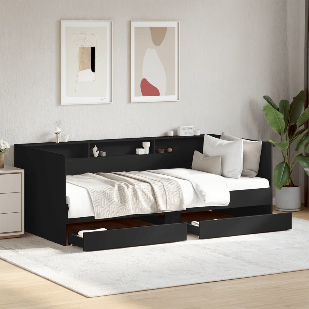 vidaXL Váľanda so zásuvkami bez matraca čierna 100x200 cm