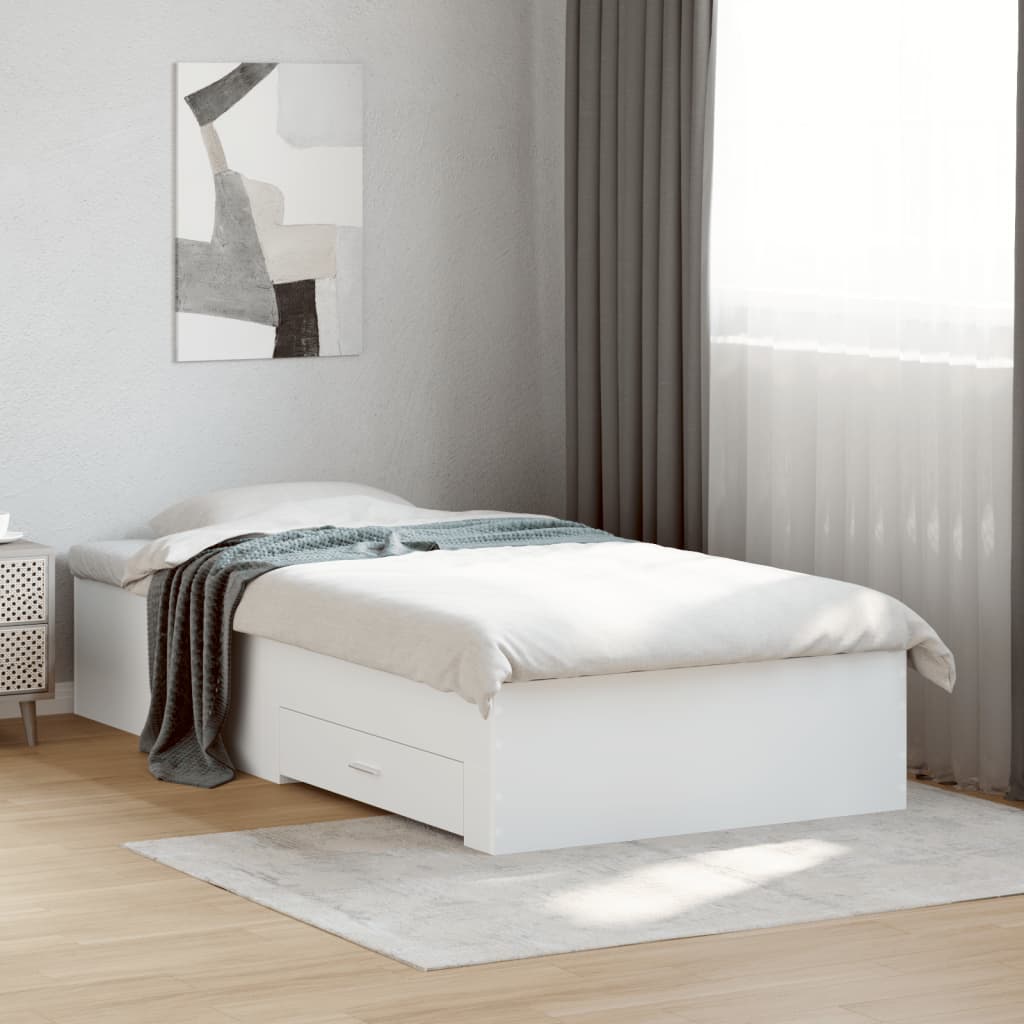 vidaXL Posteľný rám so zásuvkami biely 90x200 cm kompozitné drevo