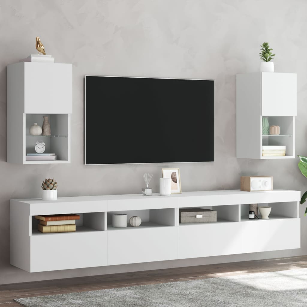 vidaXL TV skrinky s LED svetlami 2 ks biele 30,5x30x60 cm
