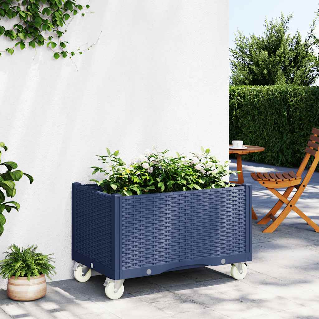 vidaXL Záhradný kvetináč s kolieskami modrosivý 80x50x54 cm PP