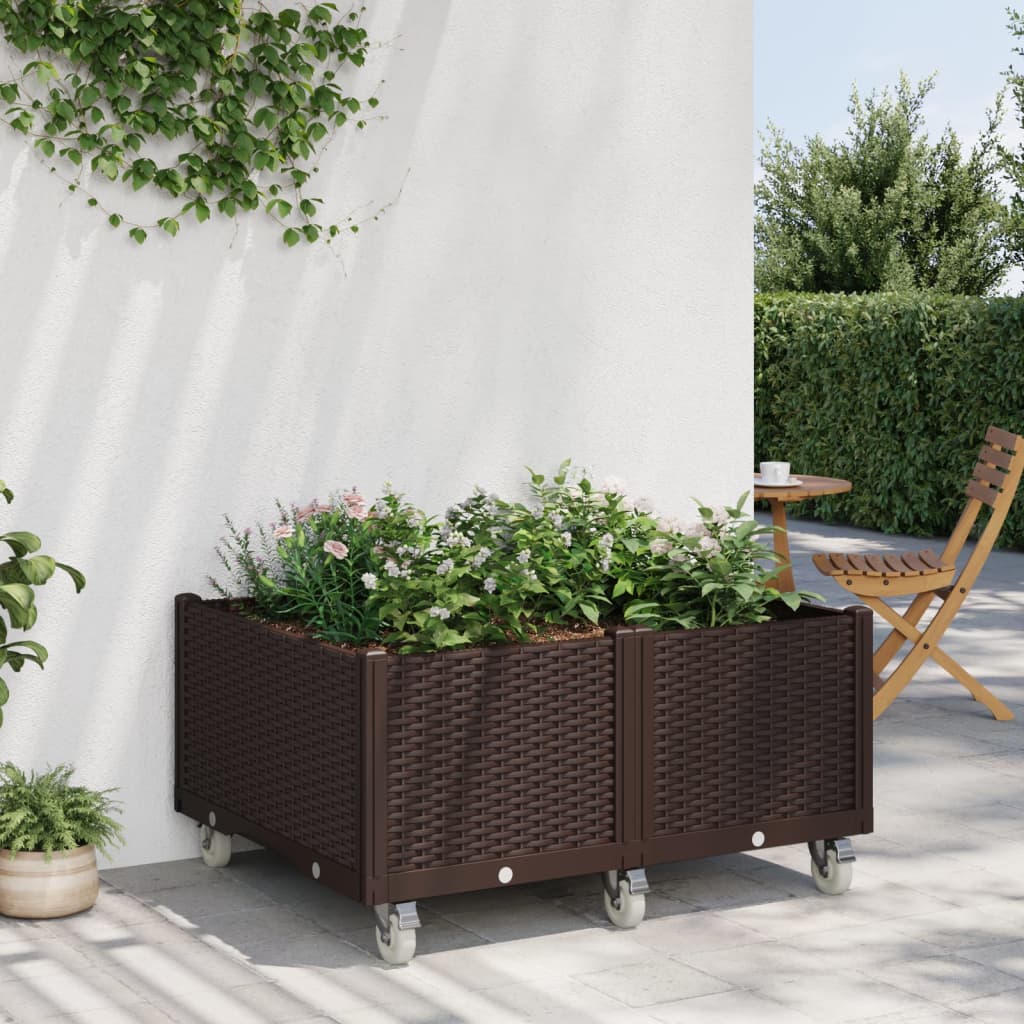 vidaXL Záhradný kvetináč s kolieskami hnedý 100x80x54 cm PP