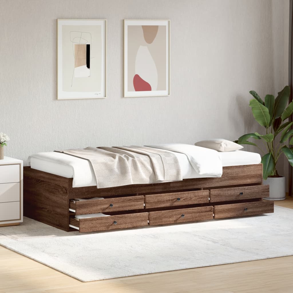 vidaXL Váľanda so zásuvkami bez matraca hnedý dub 100x200 cm