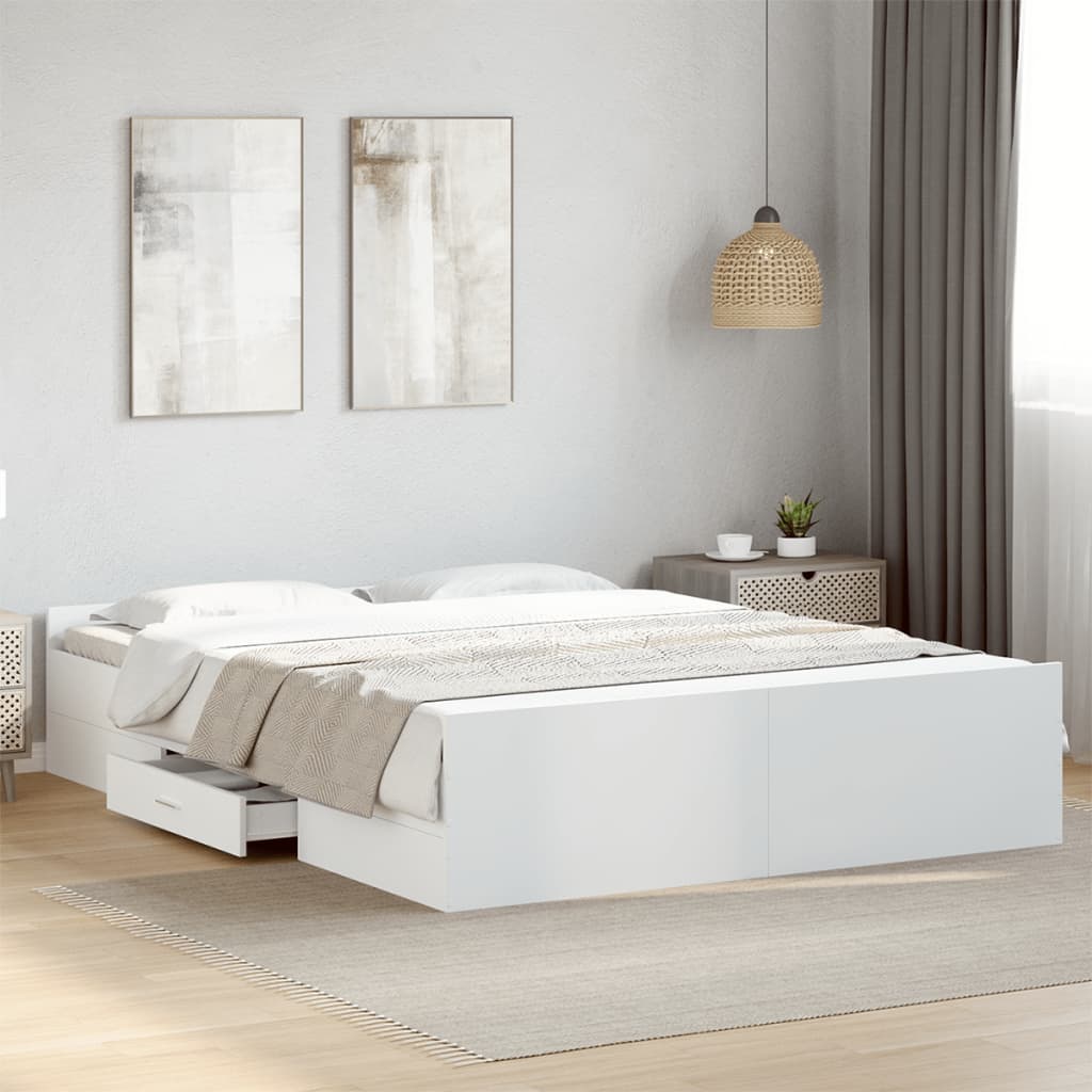 vidaXL Posteľný rám so zásuvkami biely 160x200 cm kompozitné drevo