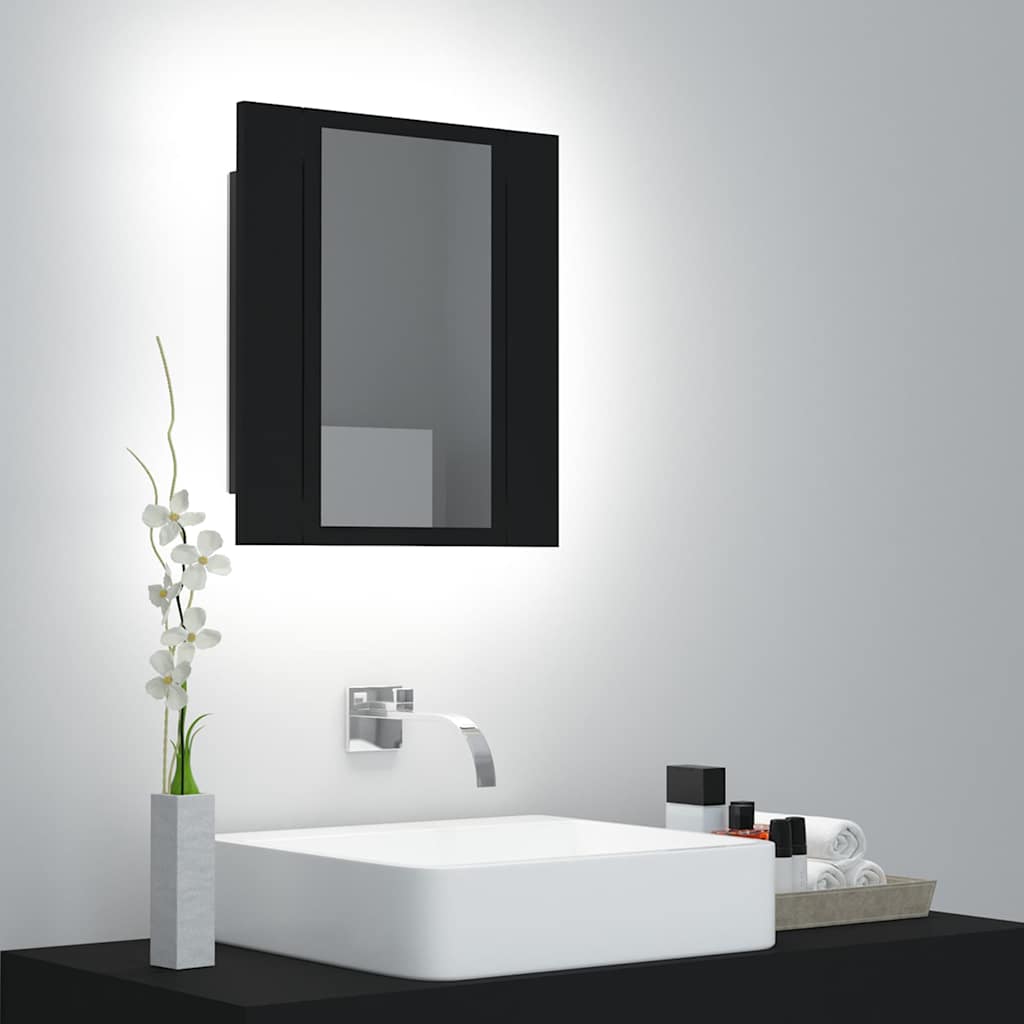 vidaXL LED kúpeľňová zrkadlová skrinka čierna 40x12x45 cm akryl