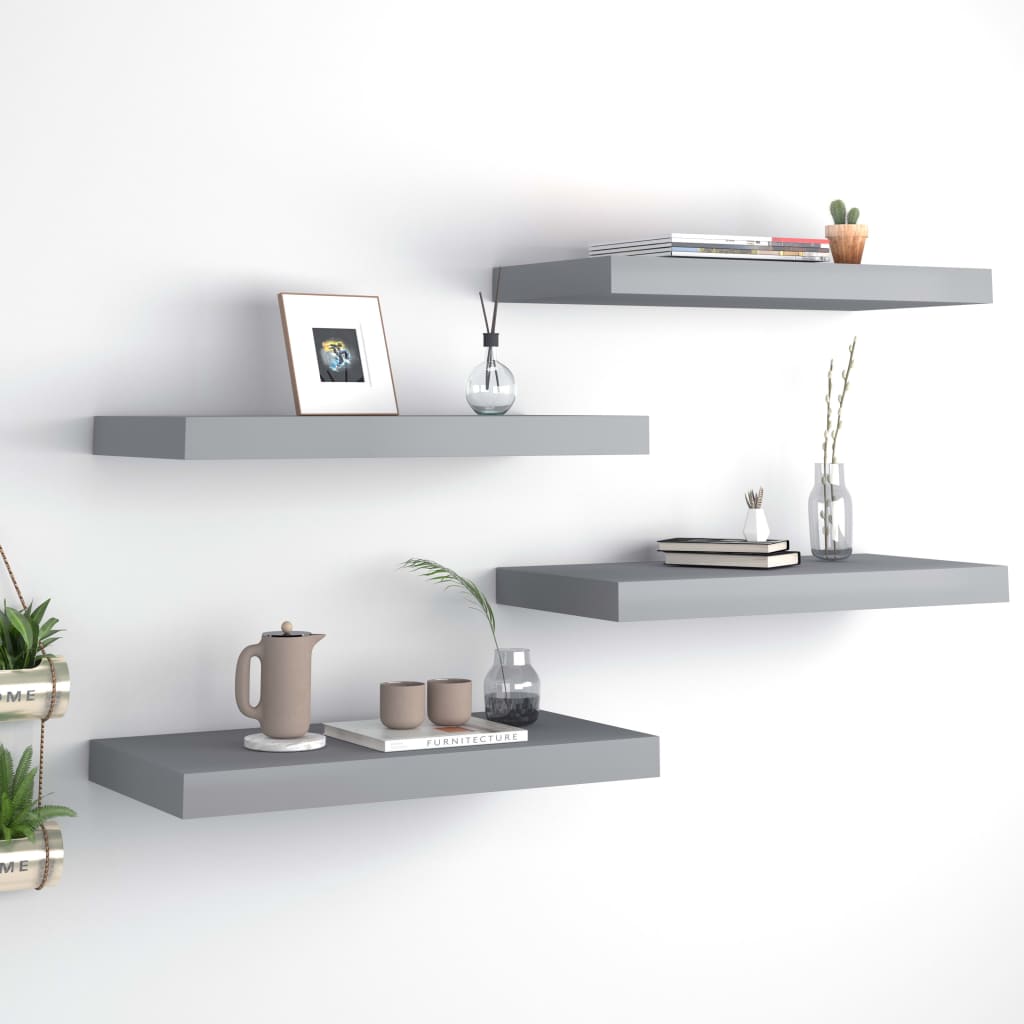 vidaXL Plávajúce nástenné police 4 ks, sivé 50x23x3,8 cm, MDF
