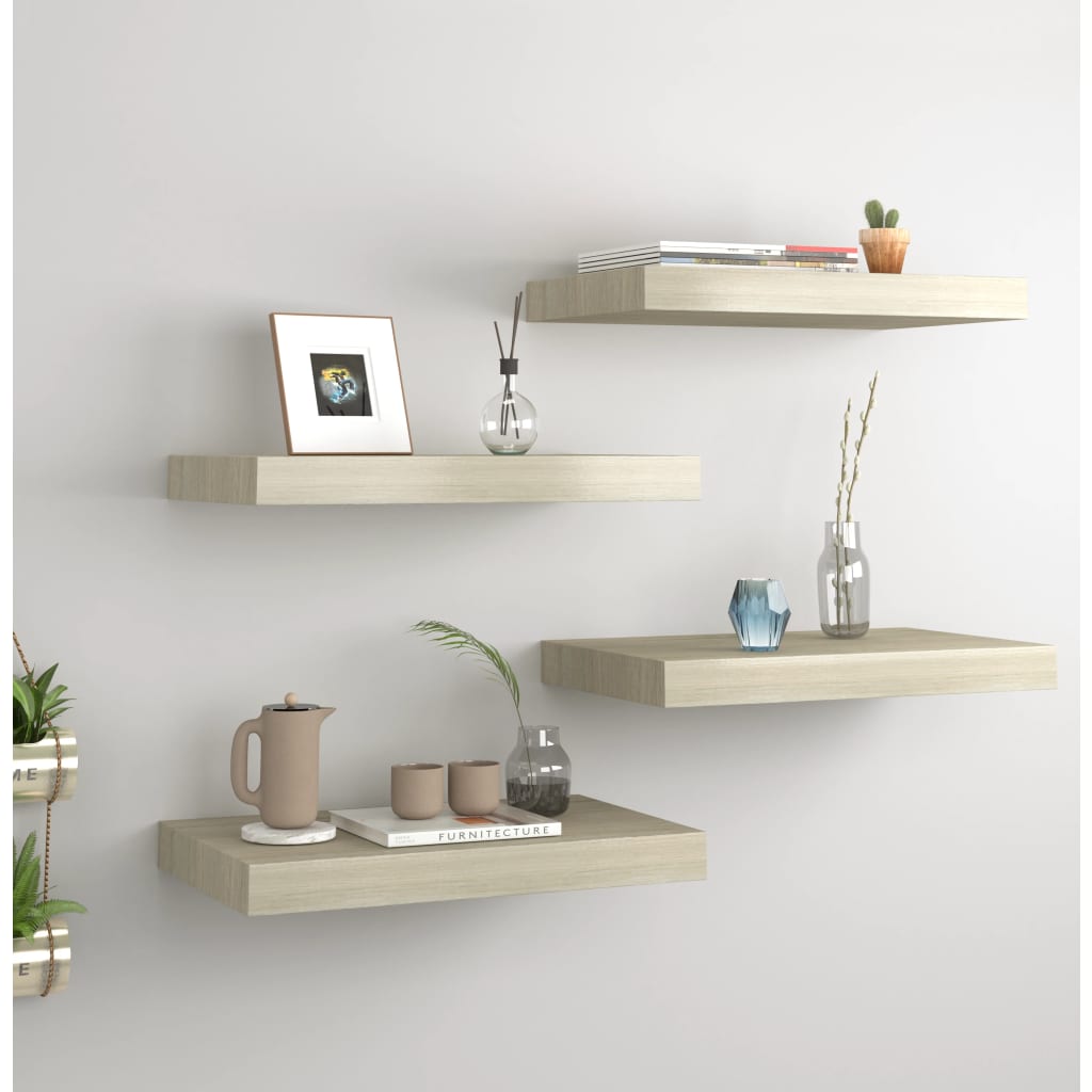 vidaXL Plávajúce nástenné police 4 ks, dubové 40x23x3,8 cm, MDF