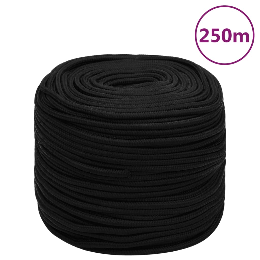 vidaXL Pracovné lano čierne 6 mm 250 m polyester
