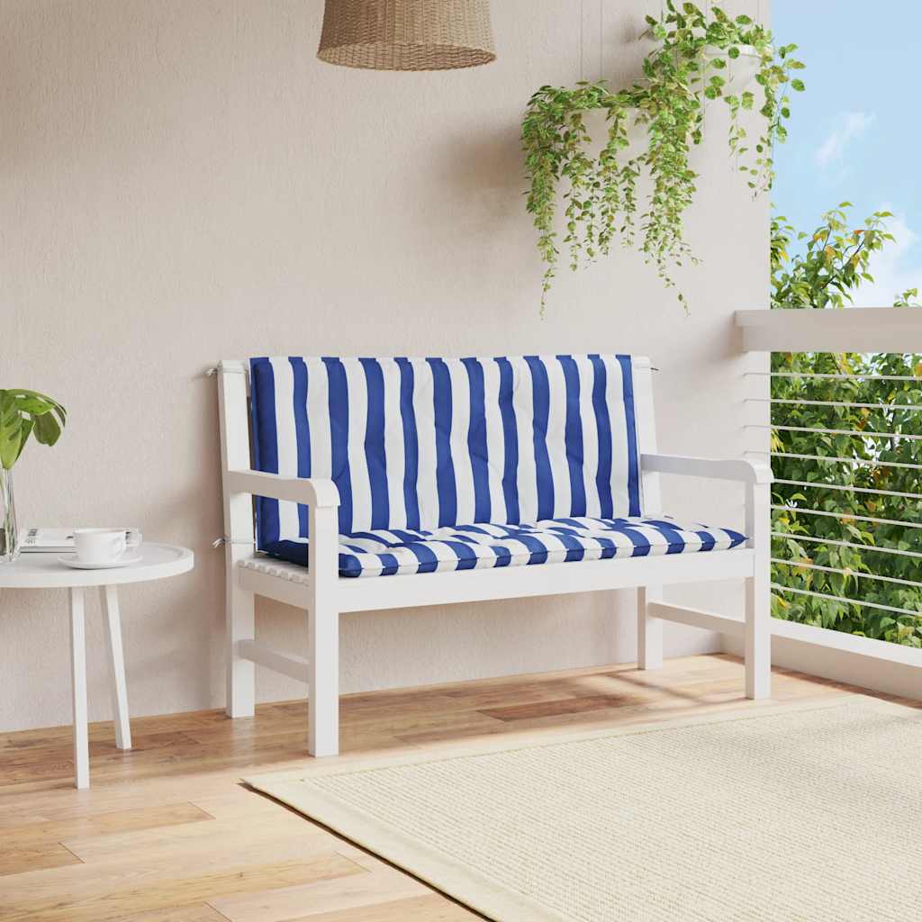 vidaXL Podložky na záhradnú lavičku 2 ks modro-biele 120x50x7cm látka