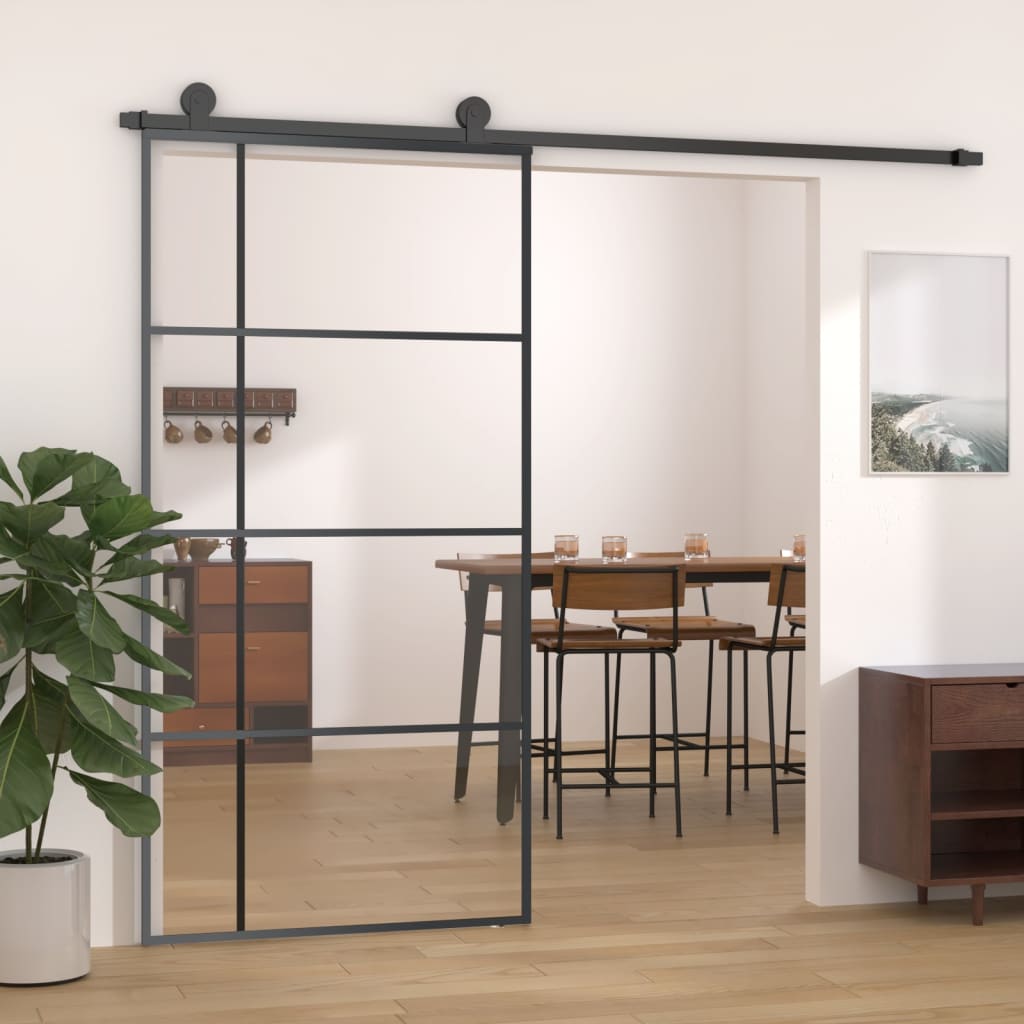 vidaXL Posuvné dvere ESG sklo a hliník 102,5x205 cm čierne
