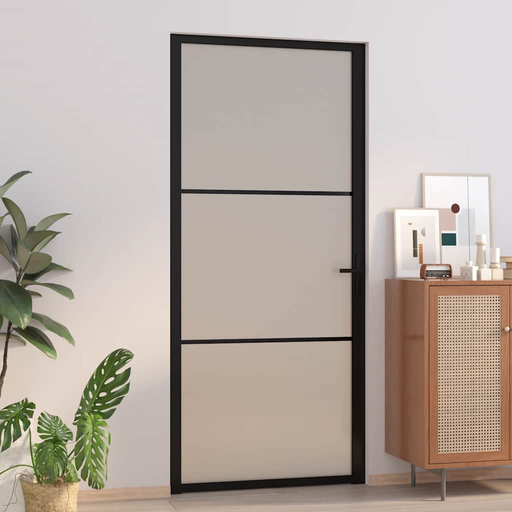 vidaXL Vnútorné dvere 93x201,5 cm čierne matné sklo a hliník