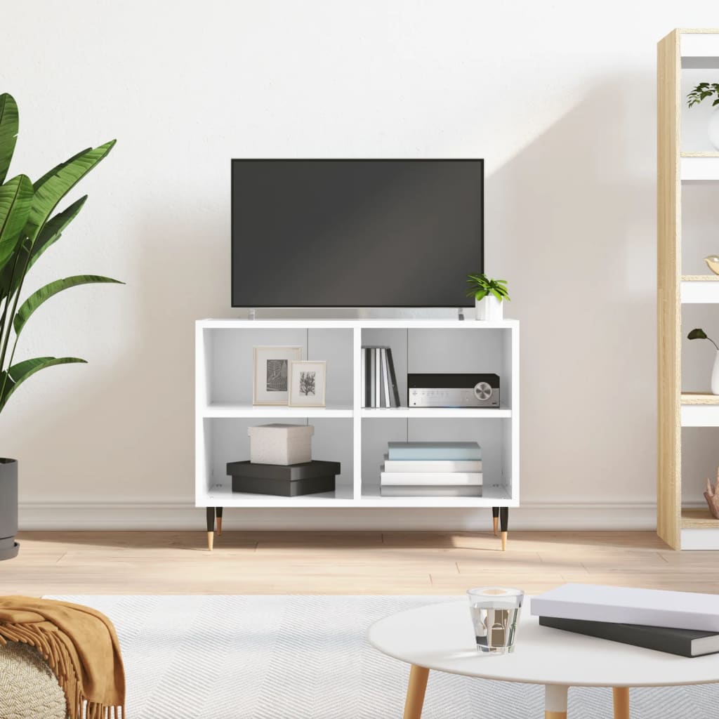 vidaXL TV skrinka, lesklá biela 69,5x30x50 cm, kompozitné drevo