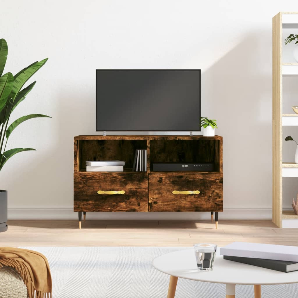 vidaXL TV skrinka dymový dub 80x36x50 cm spracované drevo