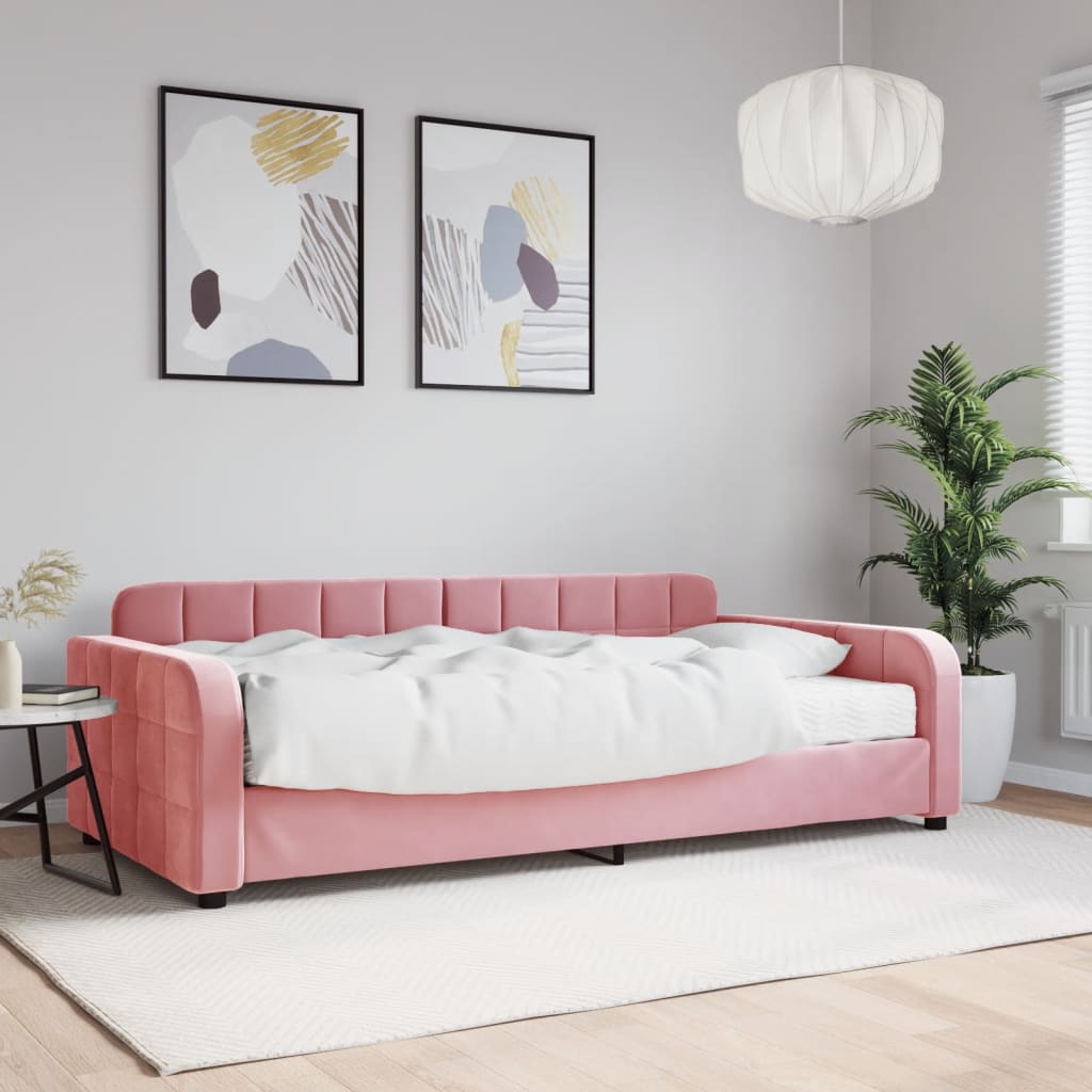 vidaXL Denná posteľ s matracom ružová 100x200 cm zamat